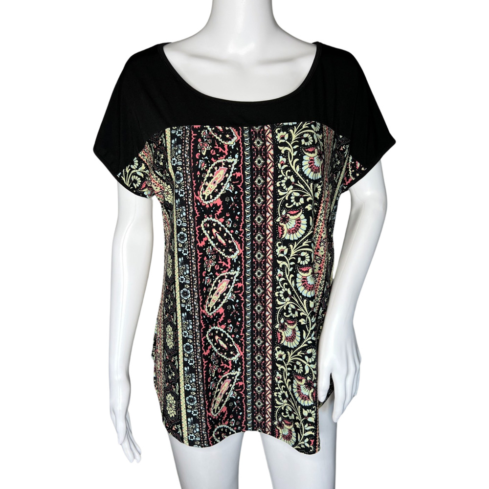 Espresso Shirt Womens Medium Black Multi Paisley‎ Print Casual Versatile Vintage